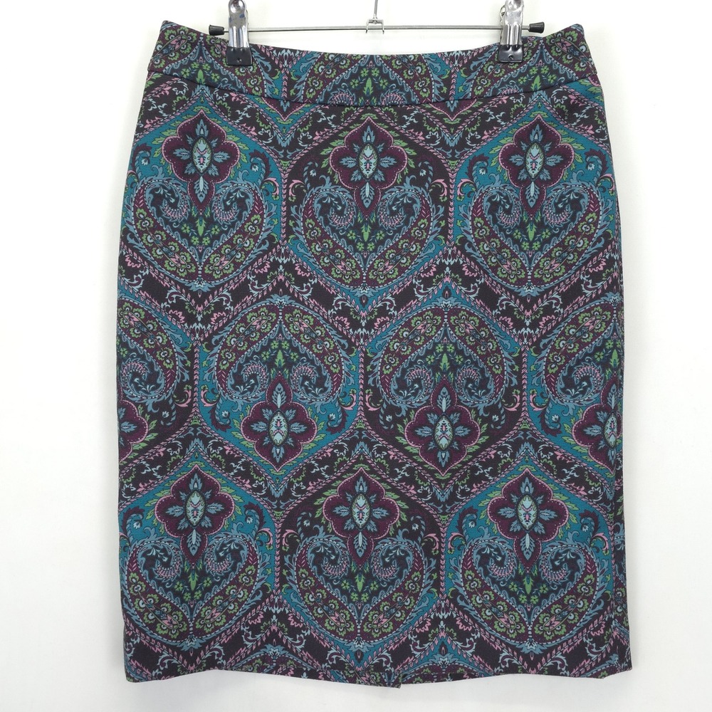 Talbots Petites‎ 6P Paisley Pencil Skirt Multicolor Purple Teal Lined Stretch